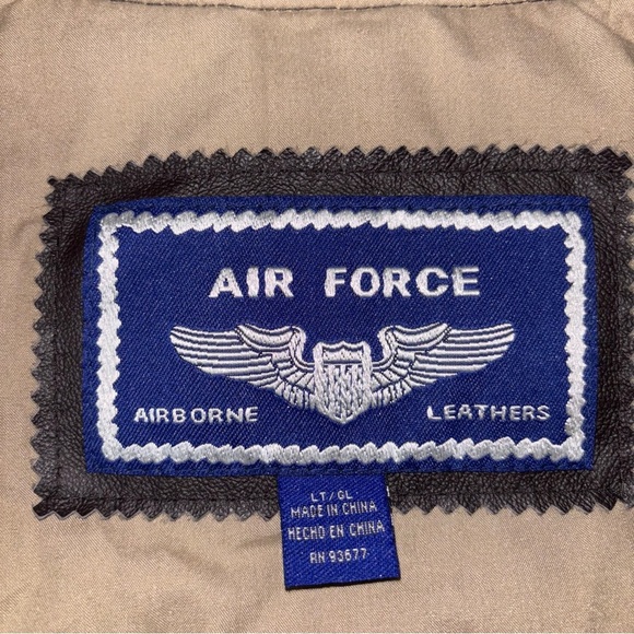 Air Force Airborne Leathers Brown Leather Bomber Jacket with US Flag Size L T - Picture 8 of 10